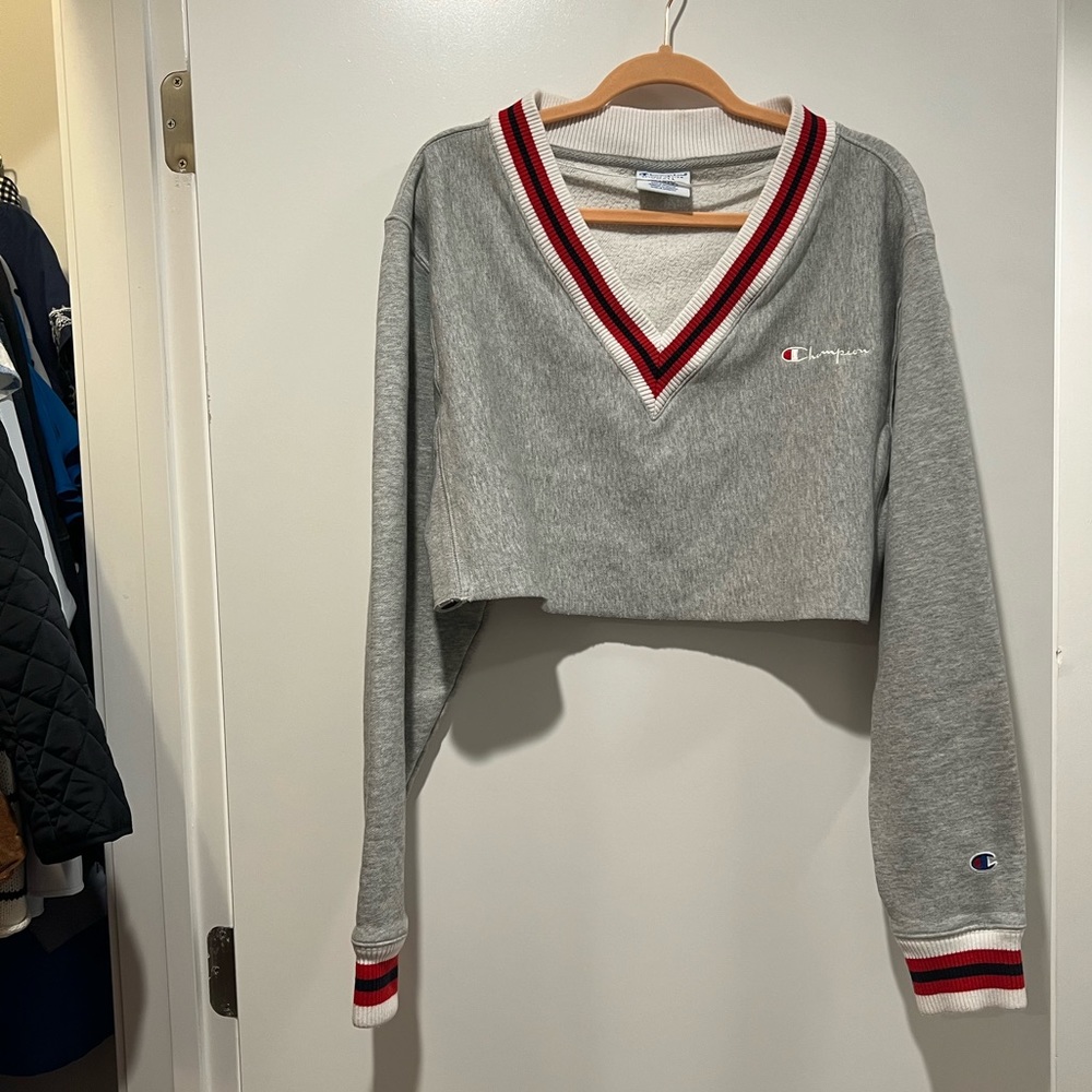 Champion Reverse Weave Throwback Grey Cropped Pullover Sweatshirt